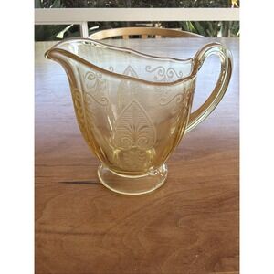 Vintage Fostoria Kashmir Topaz Yellow Glass Etched Flower Individual Creamer HTF